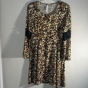 NY Collection Leopard Print Dress with Black Accents